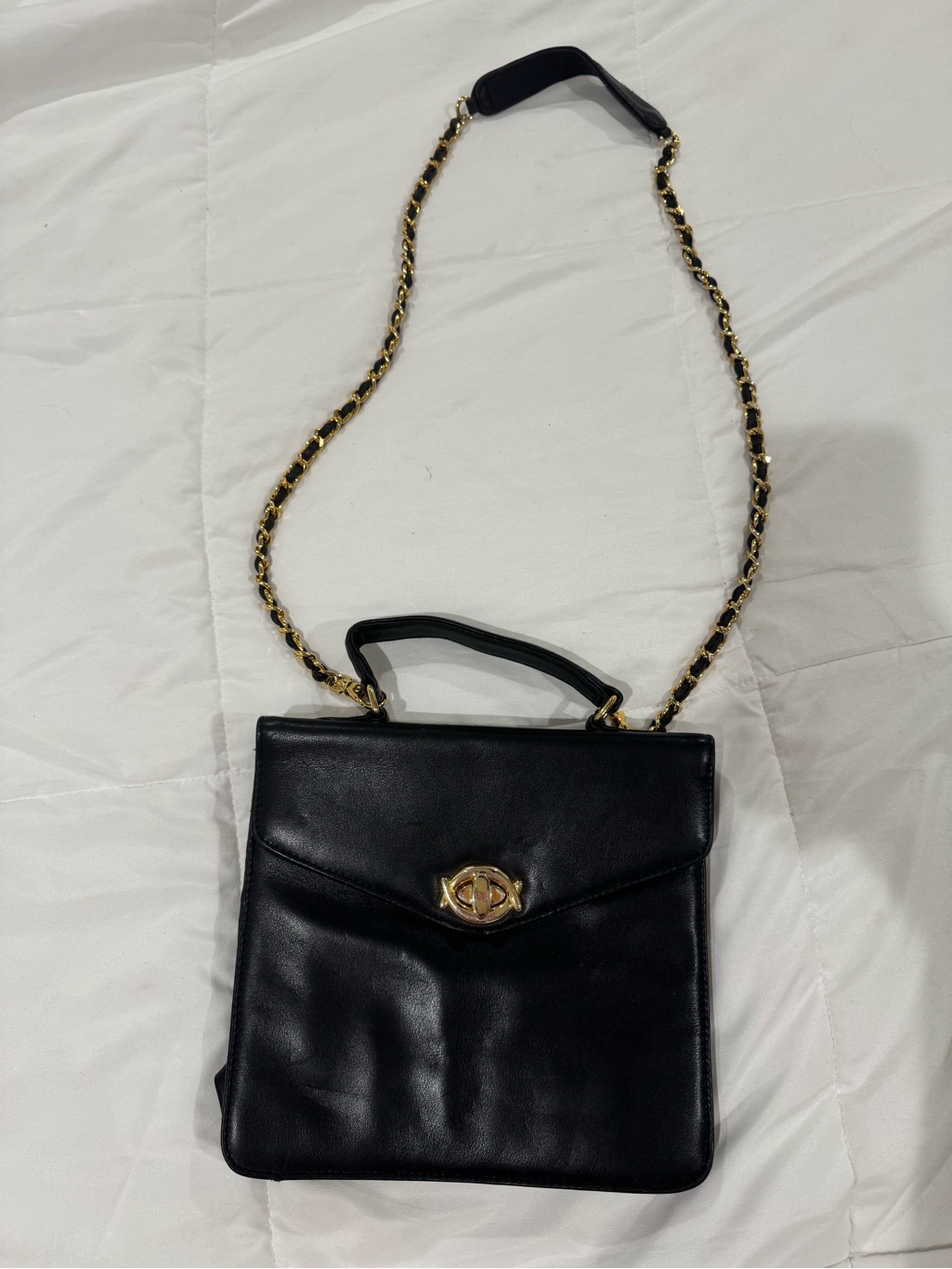 Giani Bernini Black Leather Crossbody Bag With Gold Chain Strap